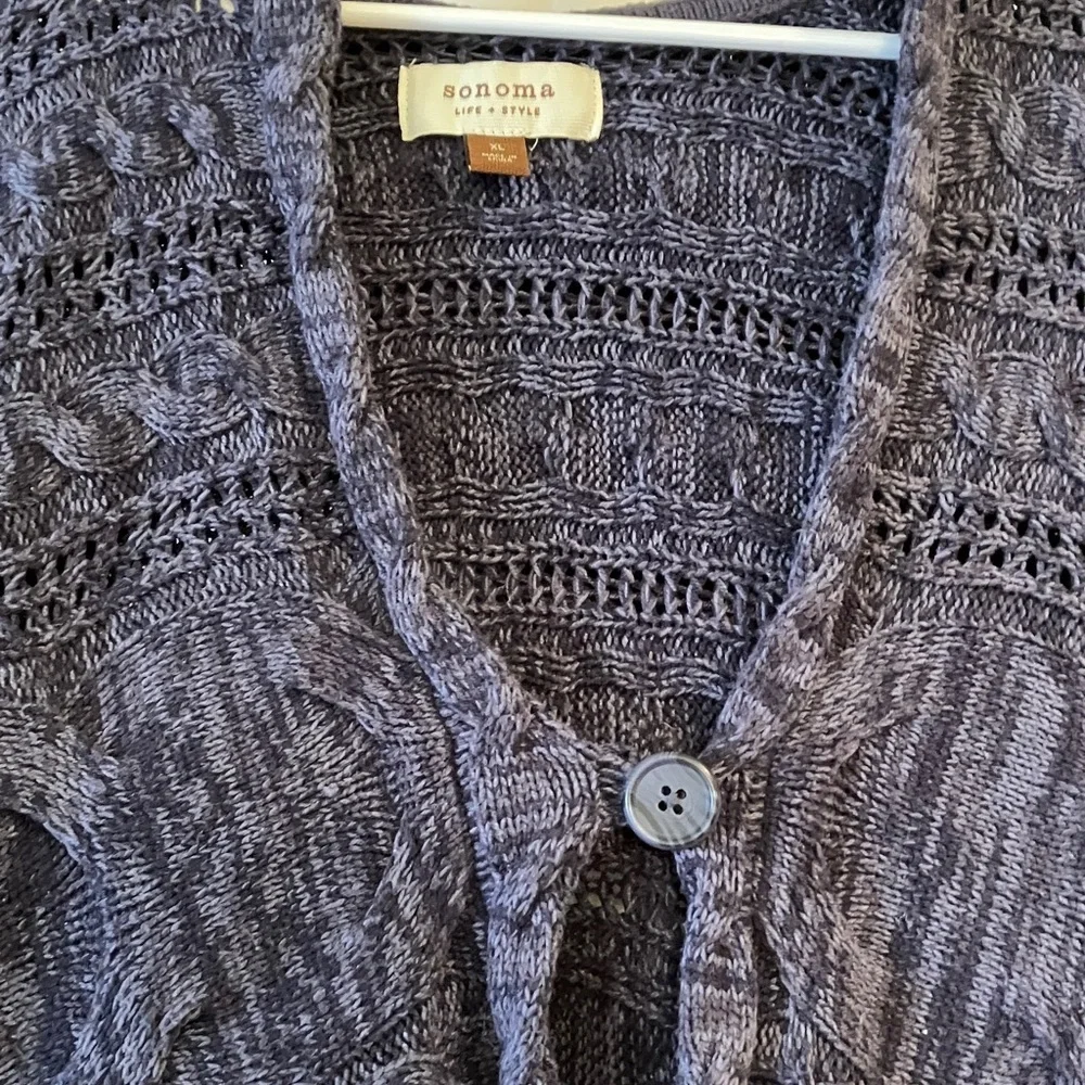 Sonoma Women’s Cable Knit Hooded 1 button Blue/Grey XL Longsleeve Cardigan